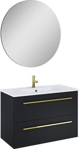 Atlantic Stella badmeubelset met spiegel en witte wastafel 80cm Mat Zwart
