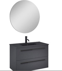 Atlantic Stella badmeubelset met spiegel en zwarte wastafel 80cm Mat Zwart met zwarte grepen