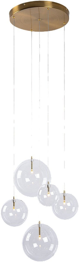 Atmooz - Hanglamp Camau 5 - G4 - Industrieel - Woonkamer / Slaapkamer / Eetkamer - Plafondlamp - Zwart - Hoogte 140cm - Metaal en glas