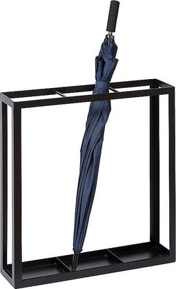 Atmooz - Parapluhouder Yucur met 3 vakken met lekbak - Rechthoekig - Paraplubak/Standaard - Voor binnen -Zwart - Hoogte 65cm - Metaal