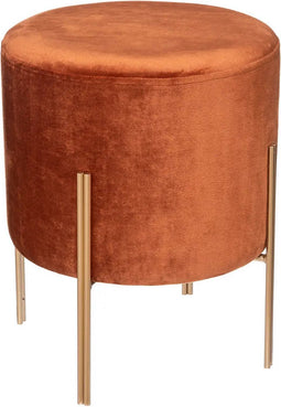 Atmosphera Bijzet krukje/zit kruk Verona - metaal/fluweel stof - terra/goud - D33 x H40 cm