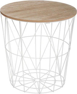 Atmosphera - Bijzettafel Kumi - Witte salontafel en opberger - Metaal - Draadmand