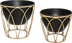 Atmosphera Bloempot bamboe set van 2 - Imitatie van zwart metaal - Plantenbak - Luxe potten - Bloembad - 2