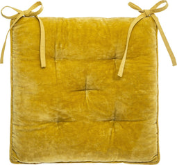 Atmosphera Deluxe Stoelkussen Velvet 38x38x8cm met lintjes - Oker