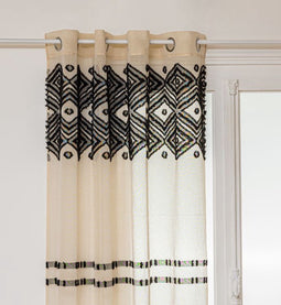 Atmosphera Gordijn Sama Etnik - Kant en klaar met ringen - Beige - 140 x 240 cm - Transparant