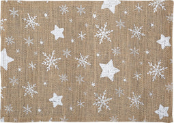 Atmosphera Jute Placemat set van 4 - Onderlegger - 30 x 45 cm - Witte sterren - Feestdecoratie