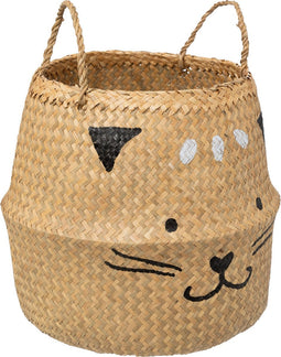 Atmosphera Kids Opbergmand Kat uit riet Ø37x38cm - Beige