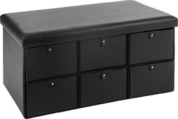 Atmosphera Kids Opvouwbare poef met 6 lades - Zwart - Hocker - L. 76,5 x l. 38 x H. 38 cm