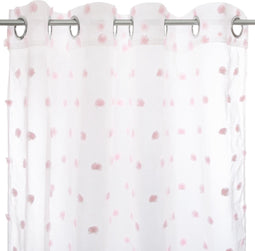 Atmosphera Kids Pom Pom Gordijn 140x240cm - Kant en klaar met ringen - Wit/Roze met pom poms