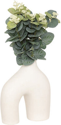 Atmosphera Kunstplant eucalyptus met keramieken vaas - 20x7x37cm - Wit