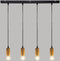 Atmosphera lamp met 4 pendels van hout - Pendellamp zwart en hout lengte 80 cm