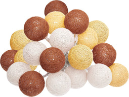 Atmosphera LED Feestverlichting katoen - Cotton Ball - 20 Ballen - Ø6cm - Geel/Bruin/Ivoor