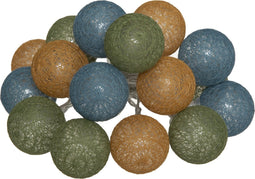 Atmosphera LED Feestverlichting Land balletjes blauw / Groen / oker - Lichtslingers katoen - Cotton ball - 16 Ballen - Dia 3.5 cm - Guirlande