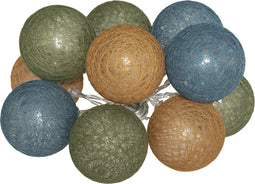 Atmosphera LED Feestverlichting Land balletjes oker / blauw/ groen - Lichtslingers katoen - Cotton ball - 10 Ballen - Dia 6 cm - Guirlande