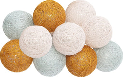 Atmosphera LED Feestverlichting Land balletjes roze / lichtblauw / mosterd - Lichtslingers katoen - Cotton ball - 10 Ballen - Dia 6 cm - Guirlande