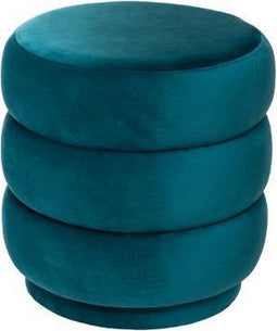 Atmosphera luxe poef velvet Sinan - Sea blue - H40 cm - Velours - Fluweel - Voetsteun