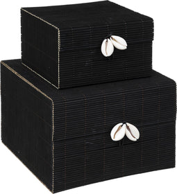 Atmosphera opbergdoos Tropi set van 2 - Bamboe - Opberger - Doosje - Juwelendoos - Zwart