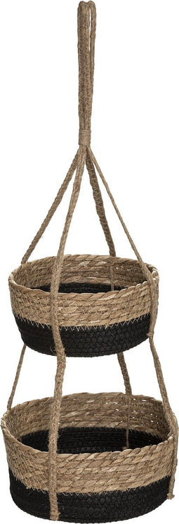 Atmosphera Plantenhanger Cuba Bruin/Zwart - Hangende mand - 2 lagen- Planten-houder / Hang-plant - Planten Accessoires - Hangmand Jute