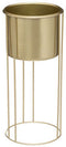 Atmosphera - Plantenpotten 2x op metalen standaard goud - D18 x H41/D21 en H58 cm