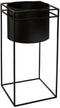 Atmosphera Plantenpotten - 2x - op metalen standaard - zwart - D16 x H25/D18 en H40 cm