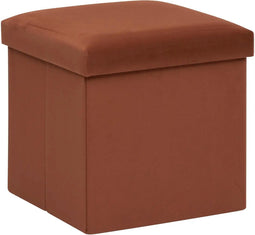 Atmosphera Poef/krukje/hocker Amber - Opvouwbare zit opslag box - fluweel roest bruin - D38 x H38 cm - MDF/polyester
