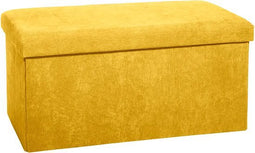 Atmosphera Poef/krukje/hocker Amber - Opvouwbare zit opslag box - fluweel Honinggeel - 76 x 38 x 38 cm - MDF/polyester - 120 liter inhoud