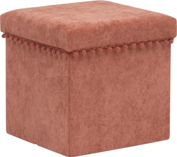 Atmosphera Poef/krukje/hocker Arabic - Opvouwbare zit opslag box - fluweel Steenrood - D38 x H38 cm - MDF/polyester
