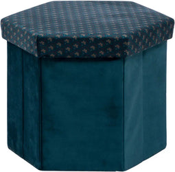 Atmosphera Poef/krukje/hocker Jiling - Opvouwbaar/opslag box 60L - Saffier blauw - D40 x H38 cm - MDF/polyester