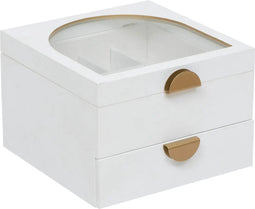 Atmosphera Sieradenkistje Bombay - 20 x 20 x 13 cm - Ivoor wit - Juwelenkistje met deksel - met spiegel en lade