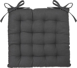 Atmosphera Stoelkussen Loria 38 x 38 cm - Met 2 lintjes - 100% katoen - Donker grijs
