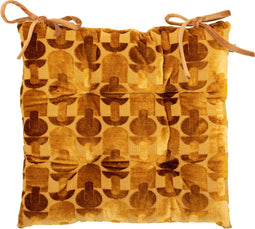 Atmosphera Stoelkussen Luna Jacquard 38x38cm - Met 2 lintjes - 100% polyester - Oker