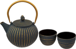 Atmosphera Theepot Gietijzer 85cl - Inclusief 2 Kopjes - Smaragdblauw