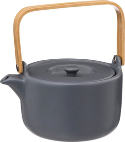 Atmosphera Theepot keramiek met bamboe handvat 80CL en zeef + filter - Blauwgrijs