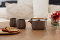 Atmosphera theepot met 2 kopjes taupe - 50 cl - Klein theepotje - Keramiek