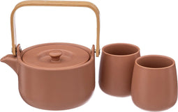 Atmosphera theepot met 2 kopjes terra - 50 cl - Klein theepotje - Keramiek