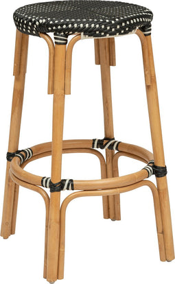 Atmosphera Trecia Rotan Barkruk met voetsteun D40xH66cm - Zwart/Wit