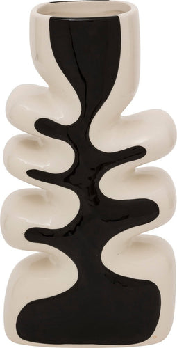 Atmosphera Twisted Lime Keramische Vaas - 9x28x15cm - Zwart/Wit