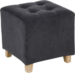 Atmosphera Zit krukje/bijzet stoel/poef - hout/stof - donkergrijs fluweel - D35 x H35 cm