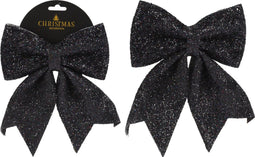 Kerststrik voor de kerstboom glitter - Set van 4 - Kerstdecoratie - Donker blauw - 20 x 24 cm