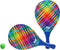 Atosa Beachball set Stripes - hout - blauw mix - strand tennis speelset - kinderen/volwassenen