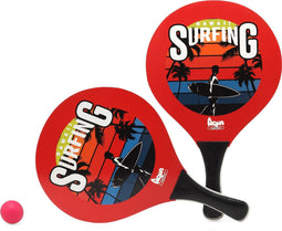 Atosa Beachball set Surfing - hout - rood - strand tennis speelset - kinderen/volwassenen