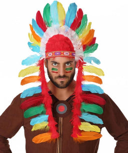 Atosa Carnaval verkleed indianen tooi - multi kleur veren - voor heren