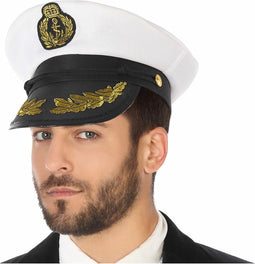 Atosa Carnaval verkleed Kapiteinspet - wit/goud/zwart - voor volwassenen - Maritiem thema - Zeeman