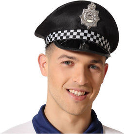 Atosa Carnaval verkleed Politie agent hoedje - zwart/zilver - voor volwassenen - Politie thema