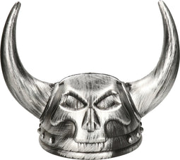 Atosa Carnaval verkleed Viking helm - grijs - met hoorns - plastic - heren - krijgers en ridders