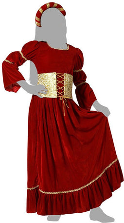 Atosa Jonkvrouw/middeleeuwse prinses verkleed set - rood - luxe prinsessenjurk - voor kinderen 116