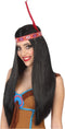 Atosa party Verkleedpruik Indiaan Aylen voor dames - zwart - met band en veer - Carnaval - lang haar