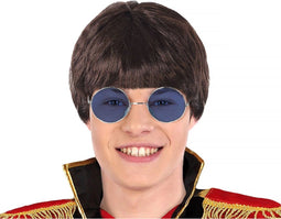 Atosa party Verkleedpruik popstar John voor heren - zwart - Engelse muzikant - Carnaval - kort haar