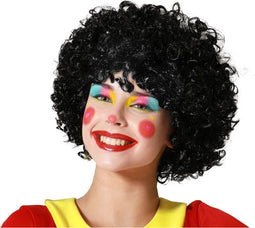 Atosa party Verkleedpruik voor heren en dames - zwart - Pietenpruik - kleine krulletjes - met sinterklaas