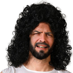Atosa party Verkleedpruik voor heren - zwart - Eighties/rocker/muzikant/piraat - Carnaval - lang haar met krullen